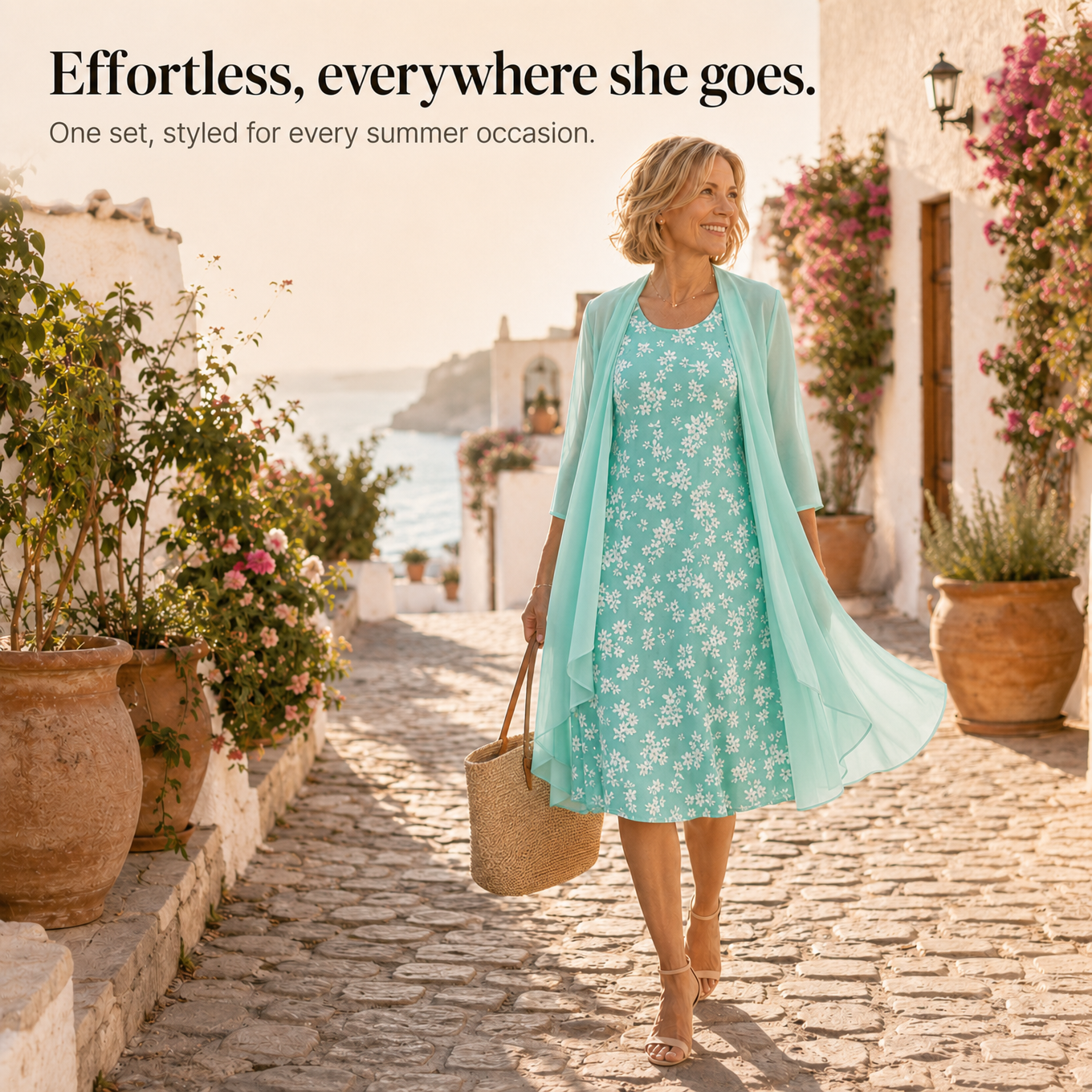 Marisella – Floral Midi Dress with Sheer Cardigan 2-Piece Set