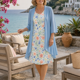 Marisella – Floral Midi Dress with Sheer Cardigan 2-Piece Set