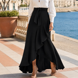 Veluna – Gingham Asymmetrical Ruffle Maxi Skirt for Women