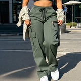 Solene – Wide-Leg Drawstring Cargo Pants with Pockets