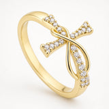 Graceloop – Mobius Cross Ring with Pavé Stones, Gold or Silver