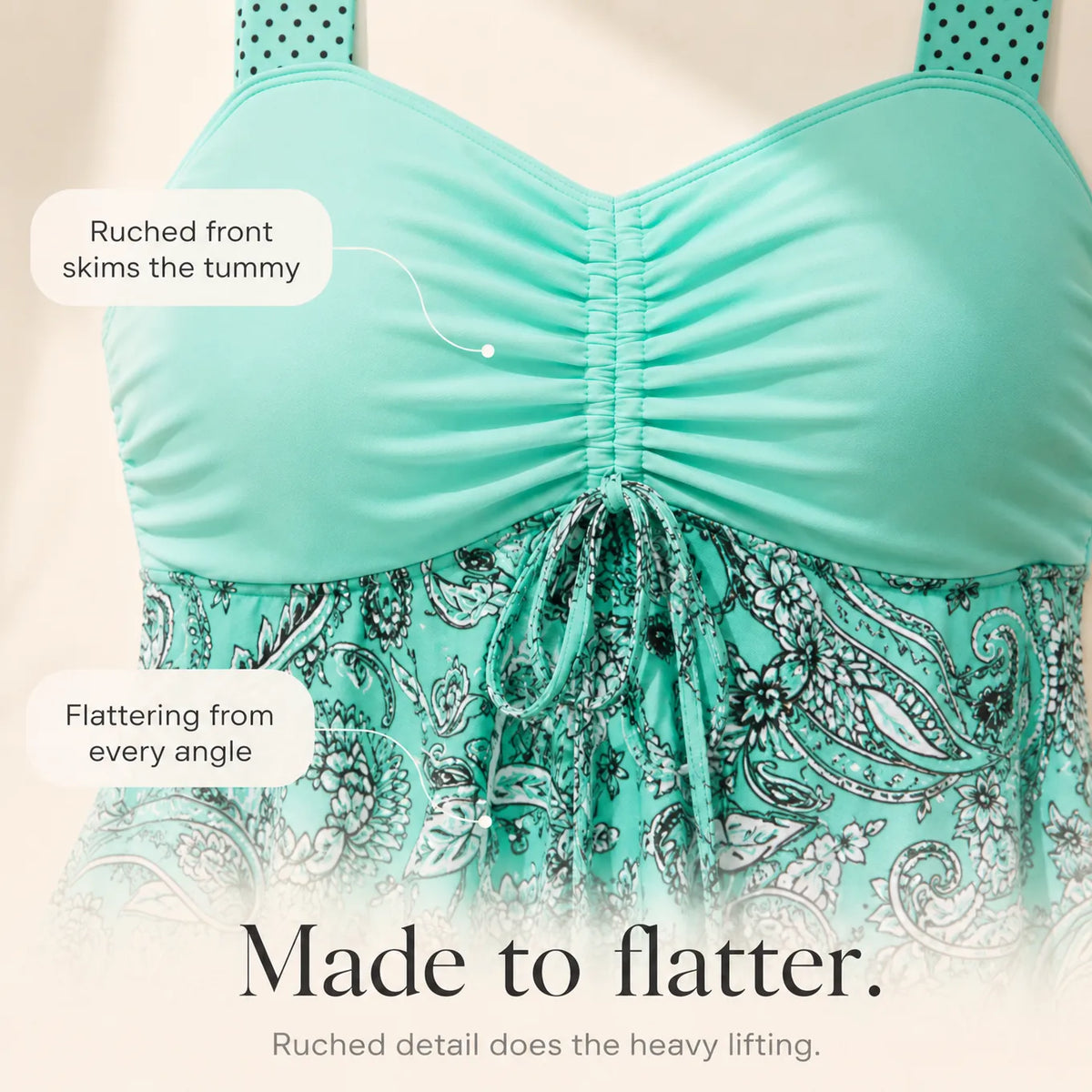 Marelle – Skirted Swim Dress with Built-In Shorts, Ruched Tummy Control