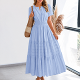 Willowen – V-Neck Tiered Midi Dress with Pockets, Short Sleeve, Ruched Waist