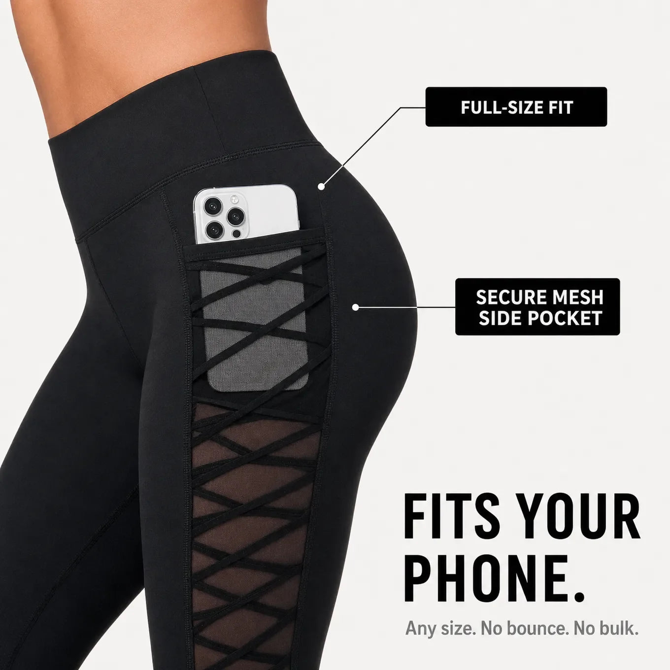 Flexora – High Waist Mesh-like Side Capri Leggings with Phone Pocket