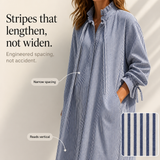 Verlyn – Striped Midi Dress That Reads Slim, Not Wide