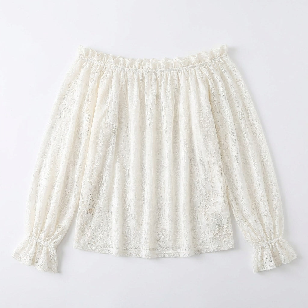Veluna - Off-Shoulder Lace Blouse with Bell Sleeves