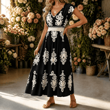 Osyrel – Women's Damask Print Midi Dress with V-Neck