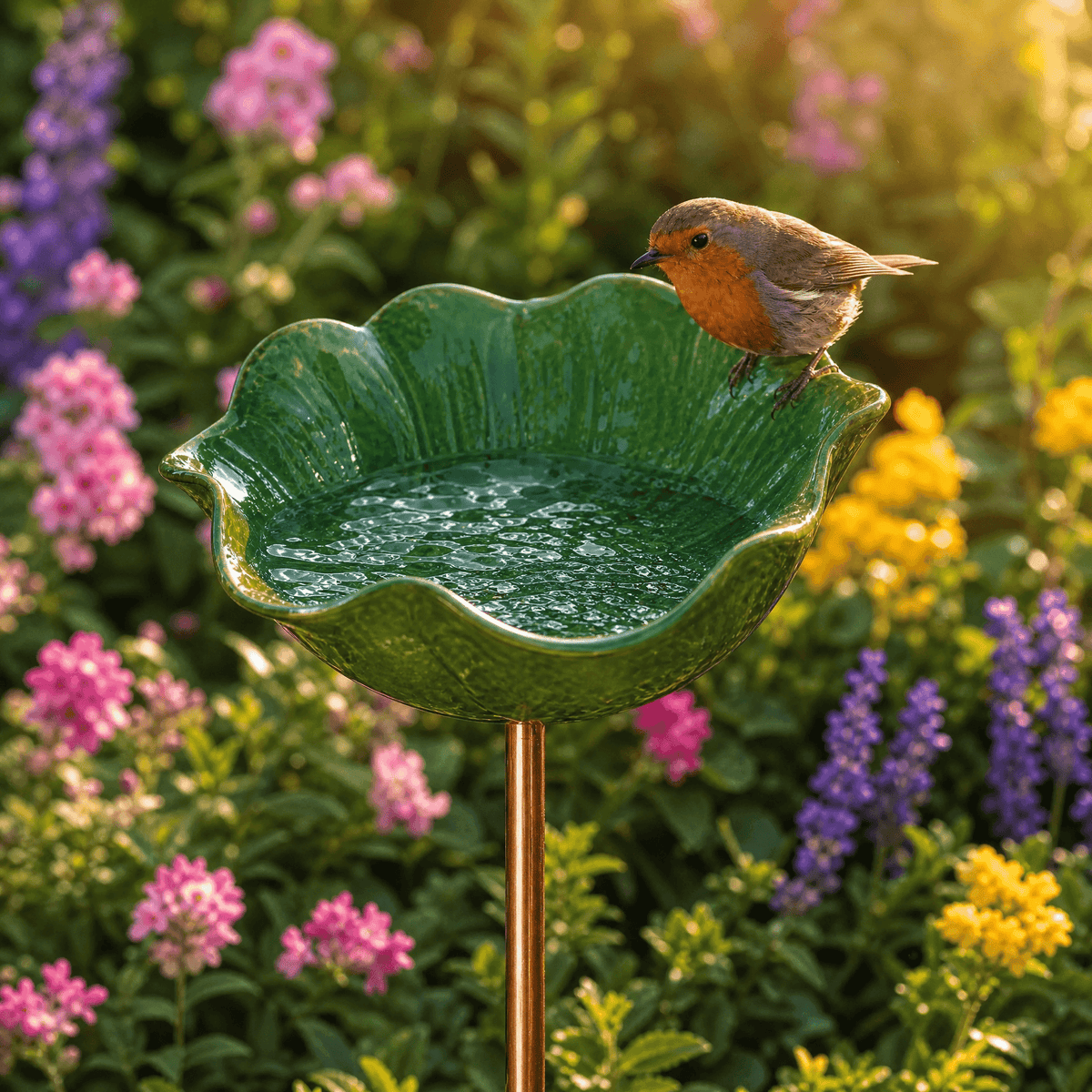PetalHaven – Hand-Formed Poppy Bird Bath Garden Stake