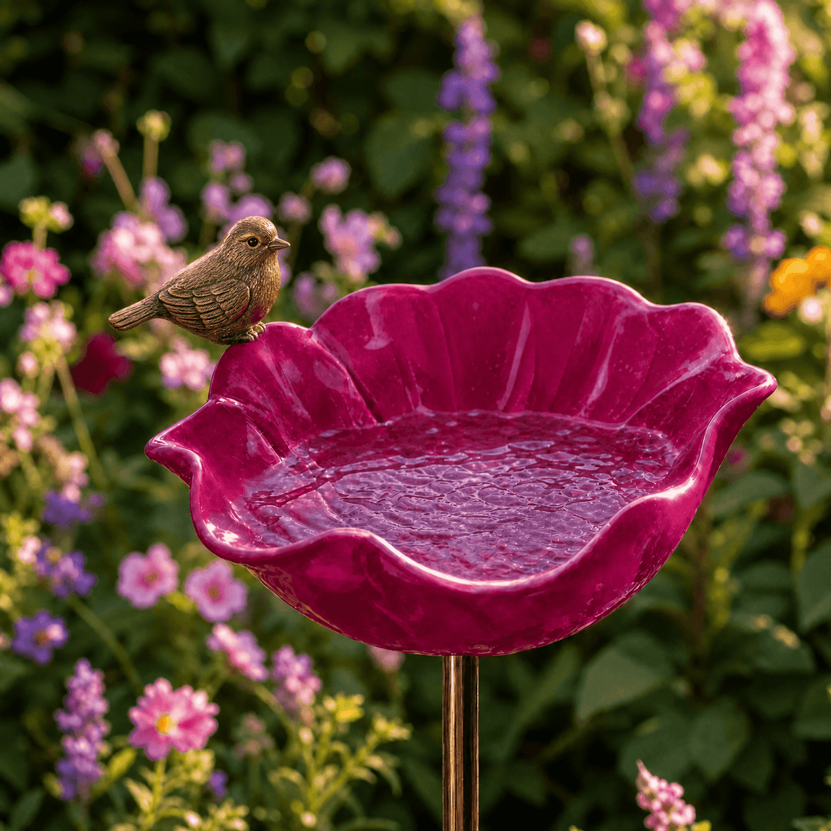 PetalHaven – Hand-Formed Poppy Bird Bath Garden Stake