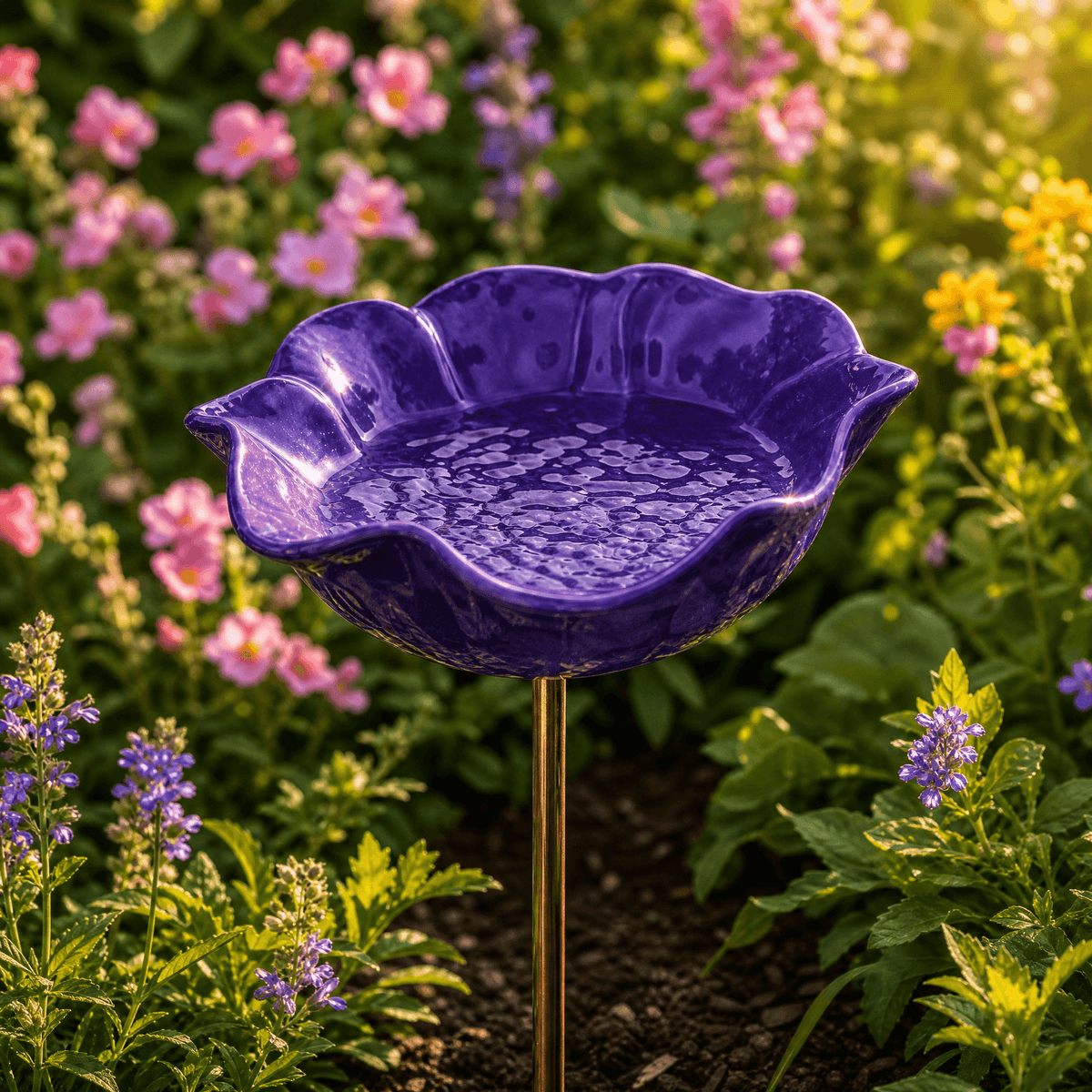 PetalHaven – Hand-Formed Poppy Bird Bath Garden Stake