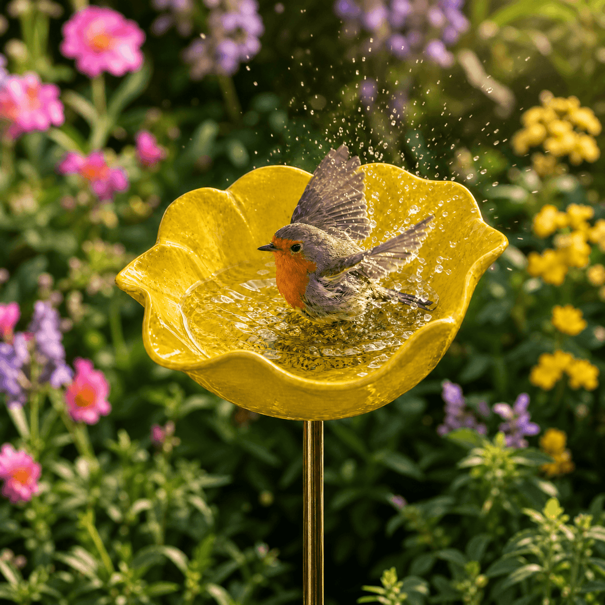 PetalHaven – Hand-Formed Poppy Bird Bath Garden Stake