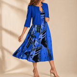 Phaeline – Women's Printed Midi Dress with Attached Cardigan