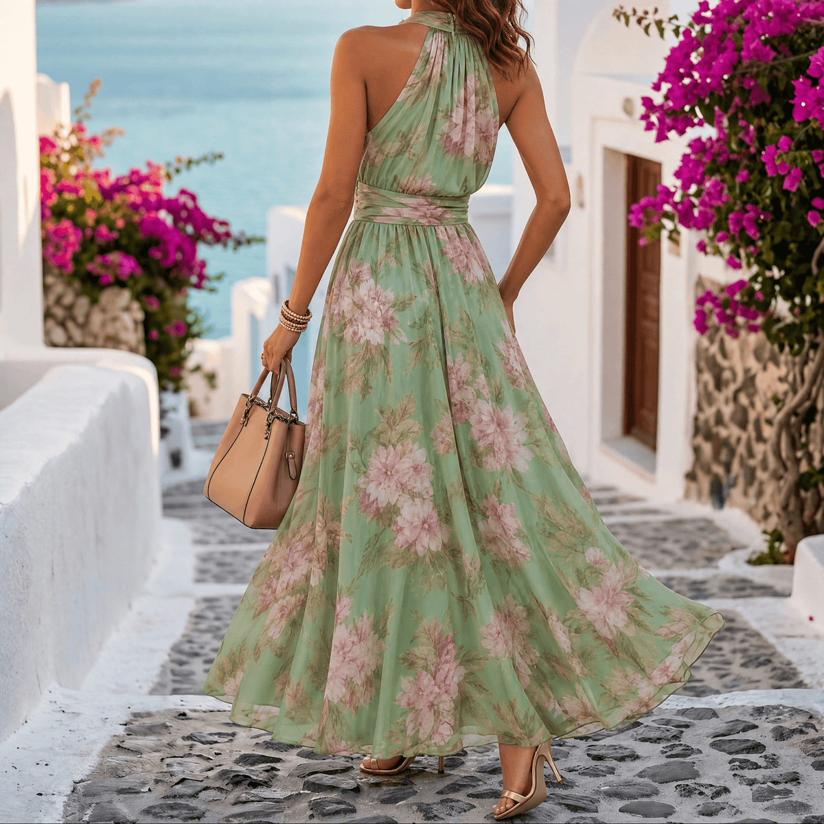 Rosalie – Women's Flowy Sage Floral Summer Maxi