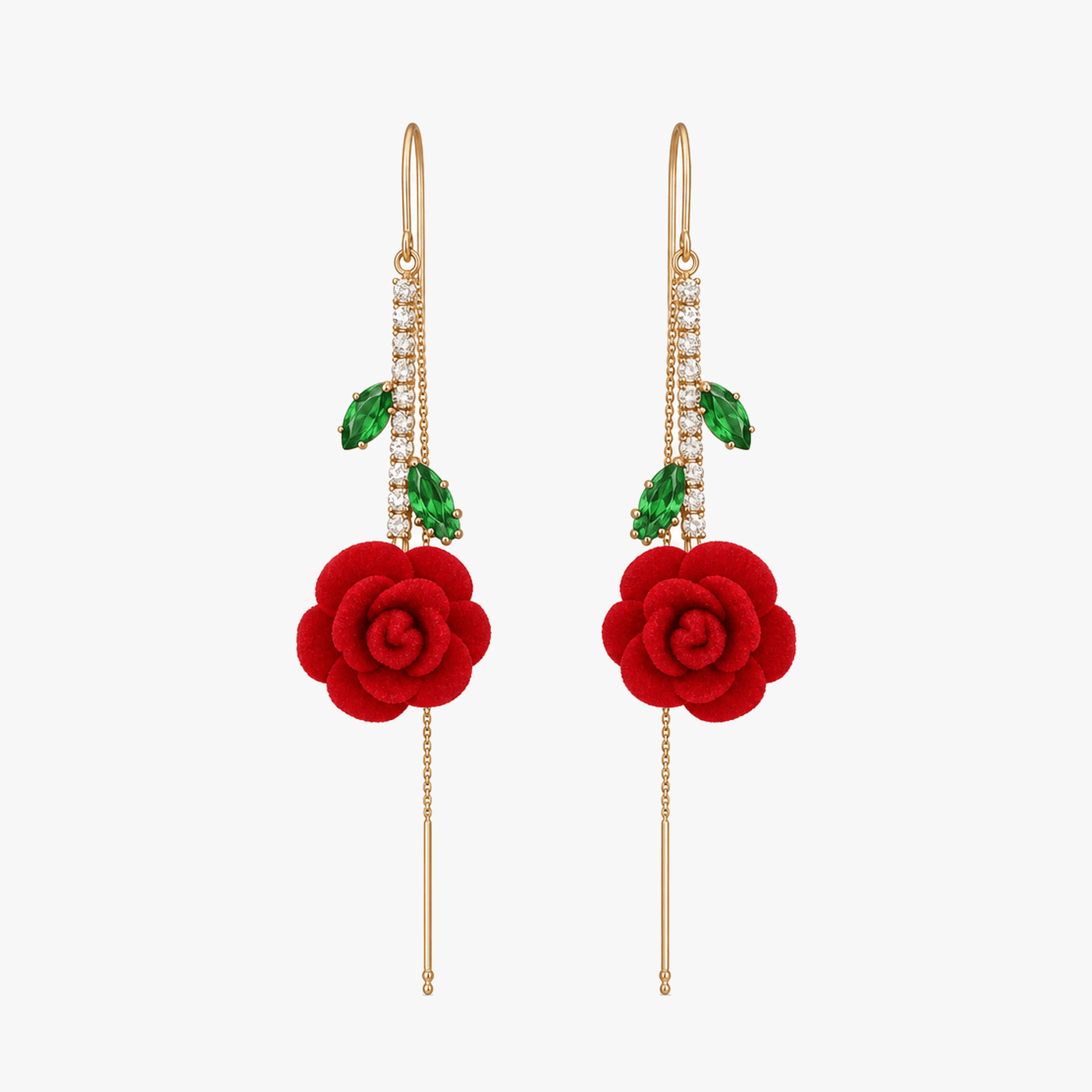 Roselyn – Romantic Rose and Emerald Earrings