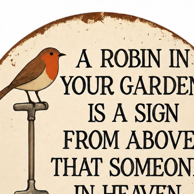Rosethorne – Vintage Robin Memorial Garden Sign, Round Plaque with Robin Verse