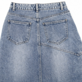 Saviera – Asymmetric Layered Denim Maxi Skirt with High Front Slit