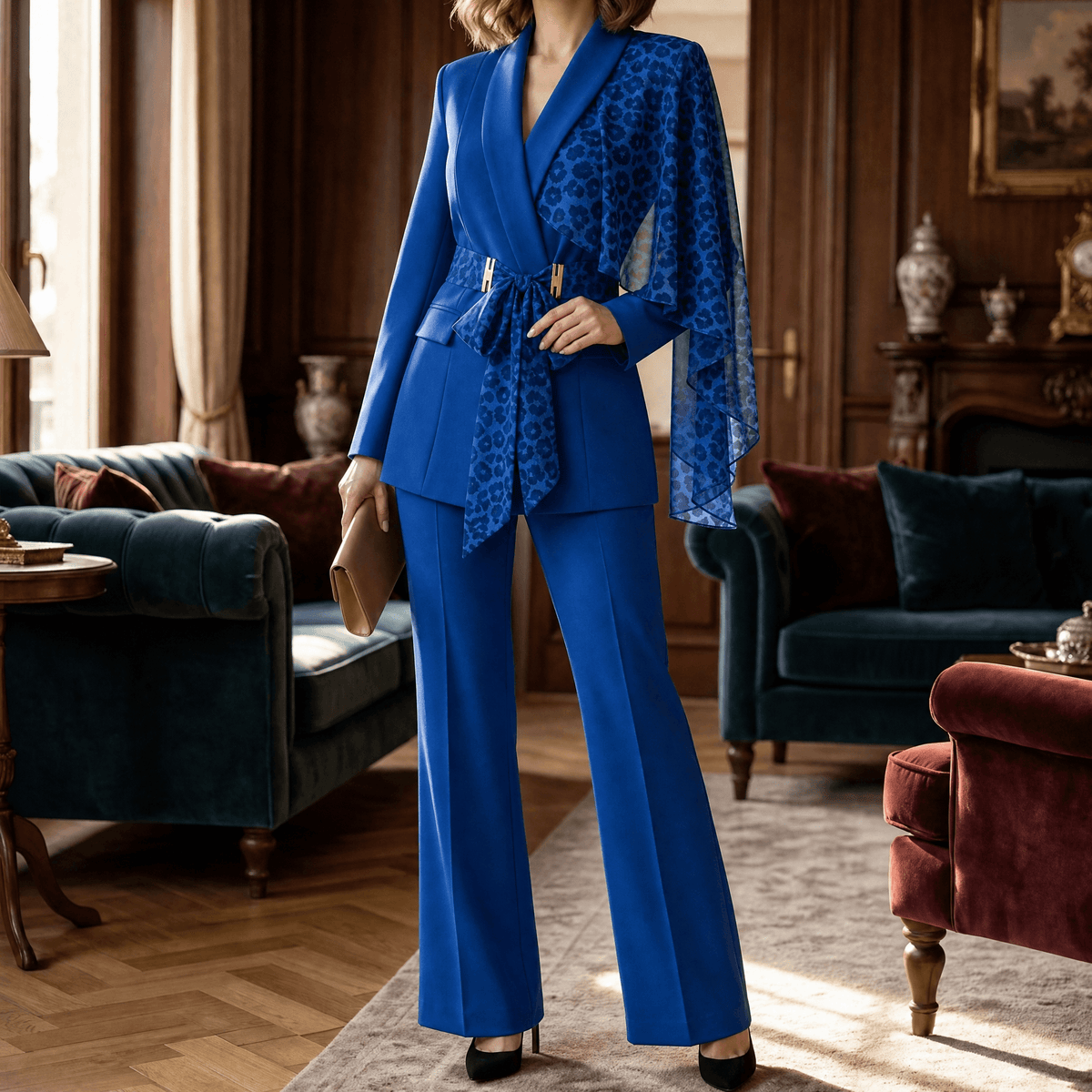 Selvana – Leopard accent blazer and pants set