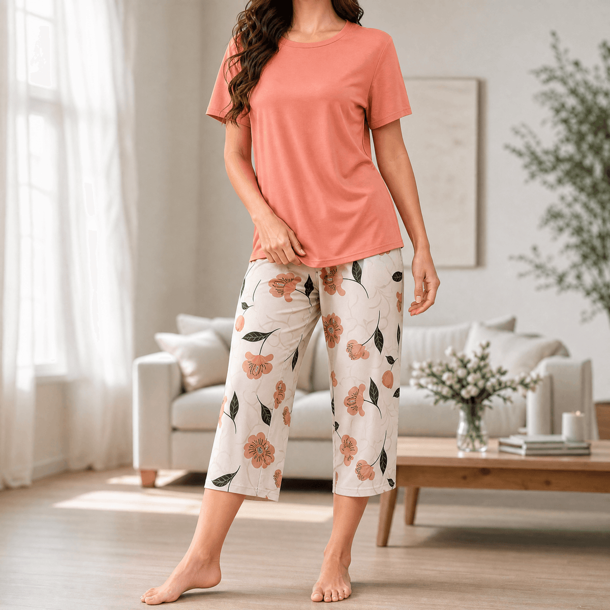 Sereya – Women's Breezy Floral Capri Pajama Set
