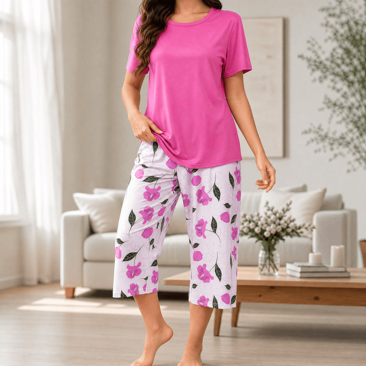 Sereya – Women's Breezy Floral Capri Pajama Set