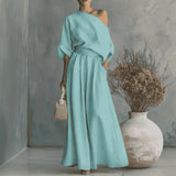Solendra – Coordinated One-Shoulder Top and Flowing Wide-Leg Pants
