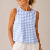 Linelle – Sleeveless Gingham Shell Top for Women, Boxy A-Line Summer Blouse