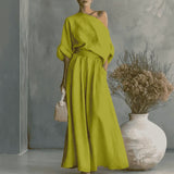 Solendra – Coordinated One-Shoulder Top and Flowing Wide-Leg Pants