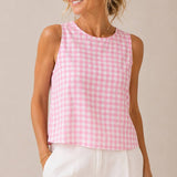 Linelle – Sleeveless Gingham Shell Top for Women, Boxy A-Line Summer Blouse