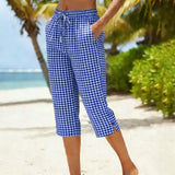 Sunavea – Women's Gingham Drawstring Capri Pants for Summer