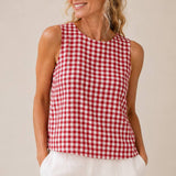 Linelle – Sleeveless Gingham Shell Top for Women, Boxy A-Line Summer Blouse