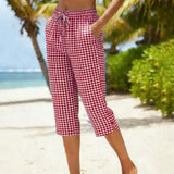 Sunavea – Women's Gingham Drawstring Capri Pants for Summer