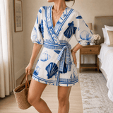 Shellini – Women's Coastal Shell Print Wrap Romper