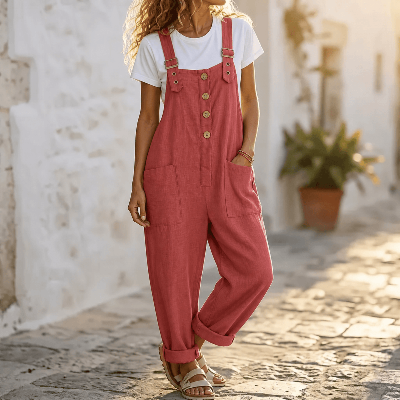 Slowlinen – Loose Button-Front Overalls