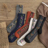 Sorellea - Women's Vintage Floral Embroidered Socks