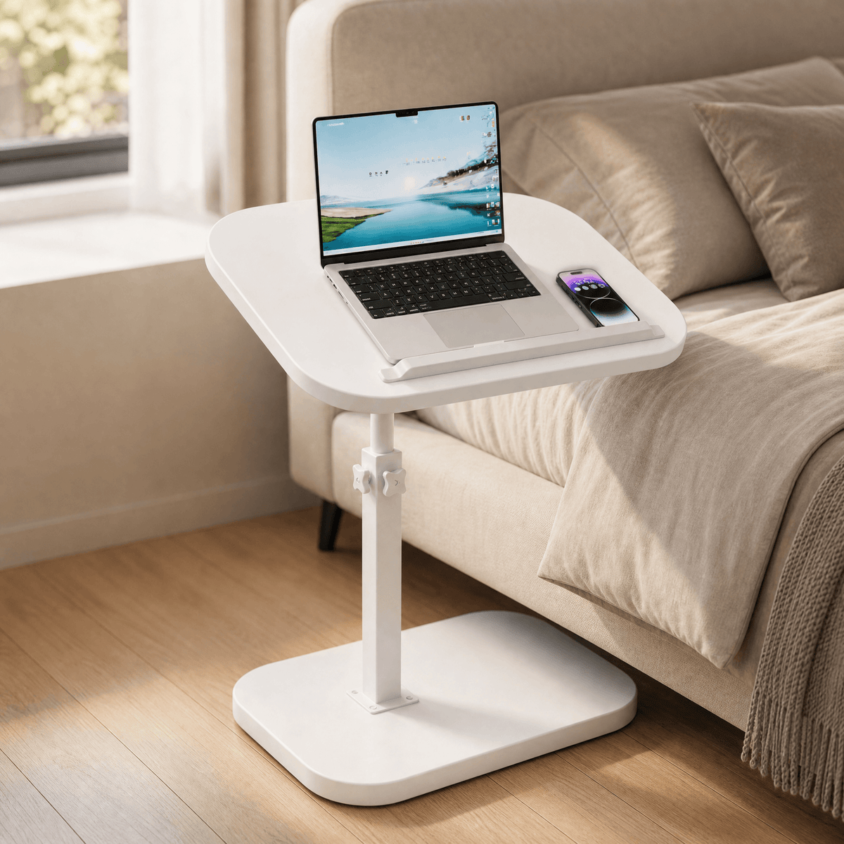 Sofadesk - C-shaped adjustable slide under sofa table