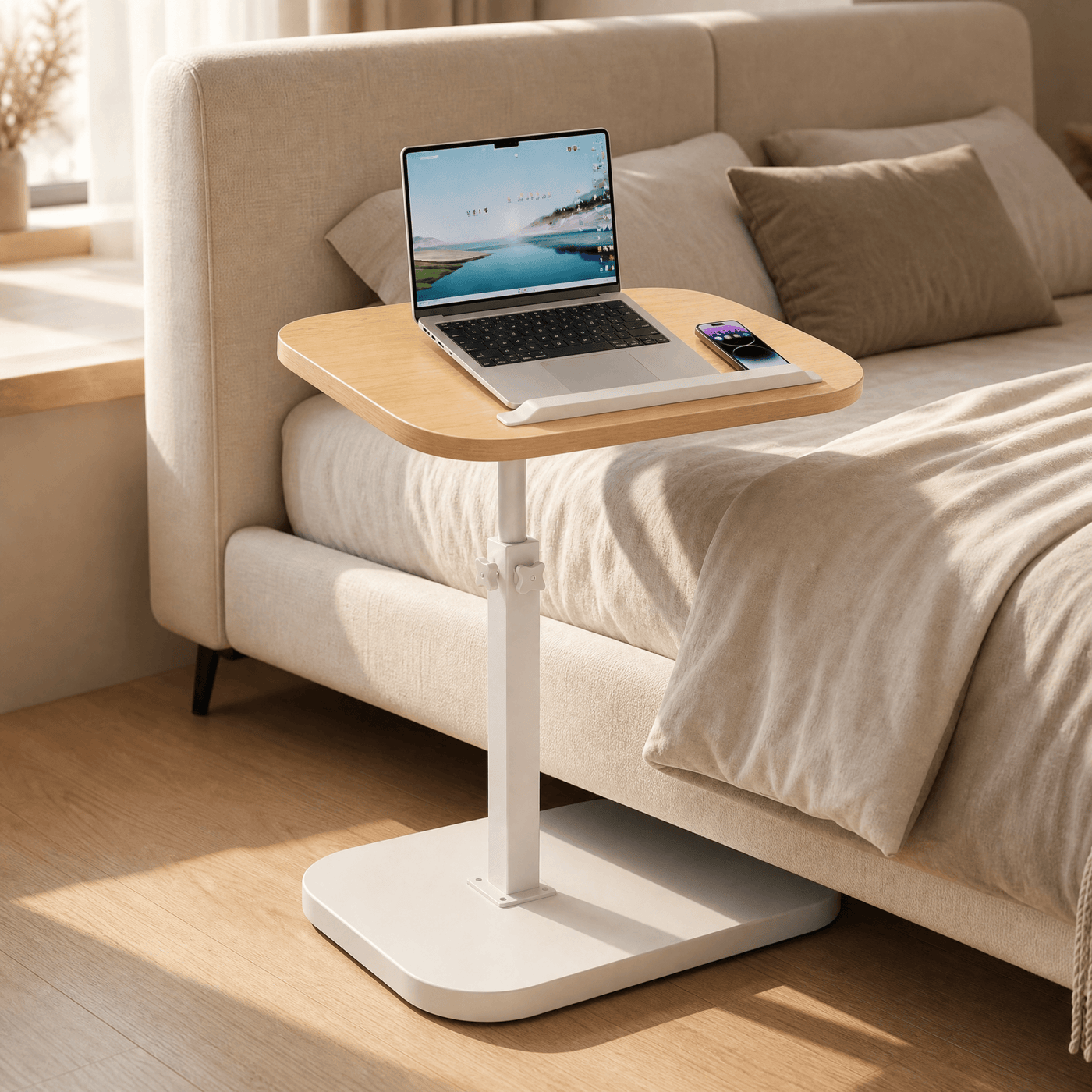 Sofadesk - C-shaped adjustable slide under sofa table