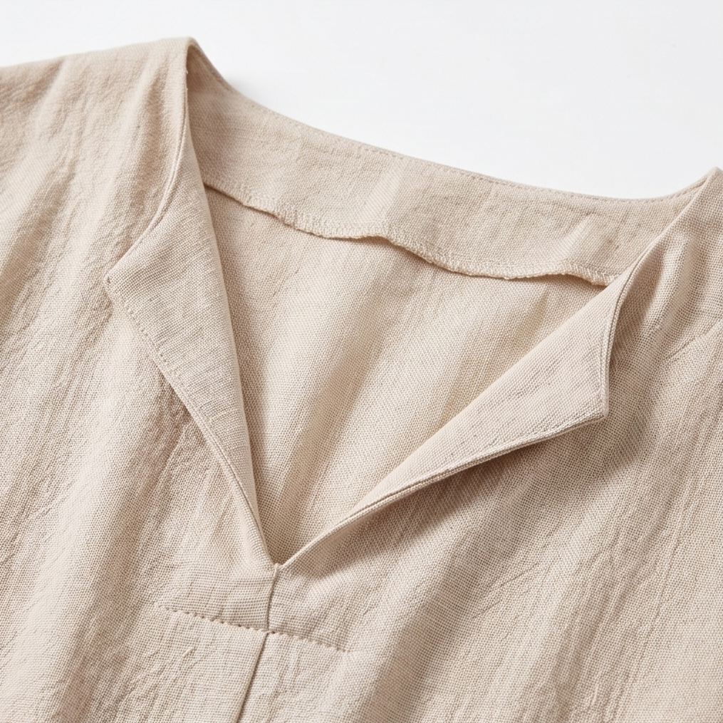 Soléma – Flowy V-Neck Midi Dress with Wooden Buttons