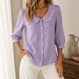 Solène – Women's Striped Sailor Collar Blouse with Puff Sleeves
