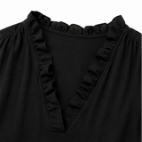 Soléra – Boho Ruffle V-Neck Maxi Dress with Roll-Up Sleeves