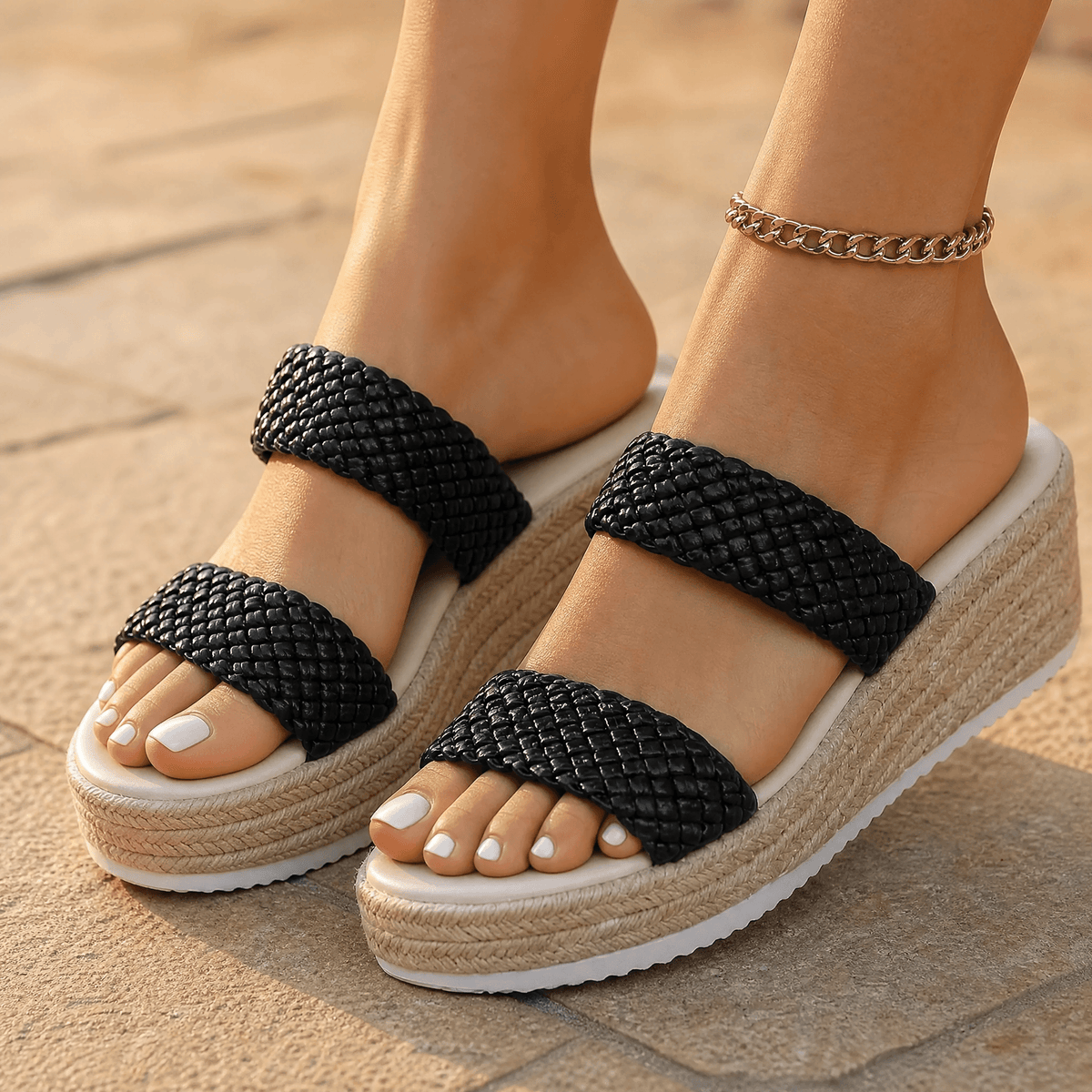 Solara – Braided Platform Wedge Slides