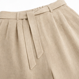 Solenne – Linen-look Two-Piece Set with V-Neck Top and Belted Bermuda Shorts
