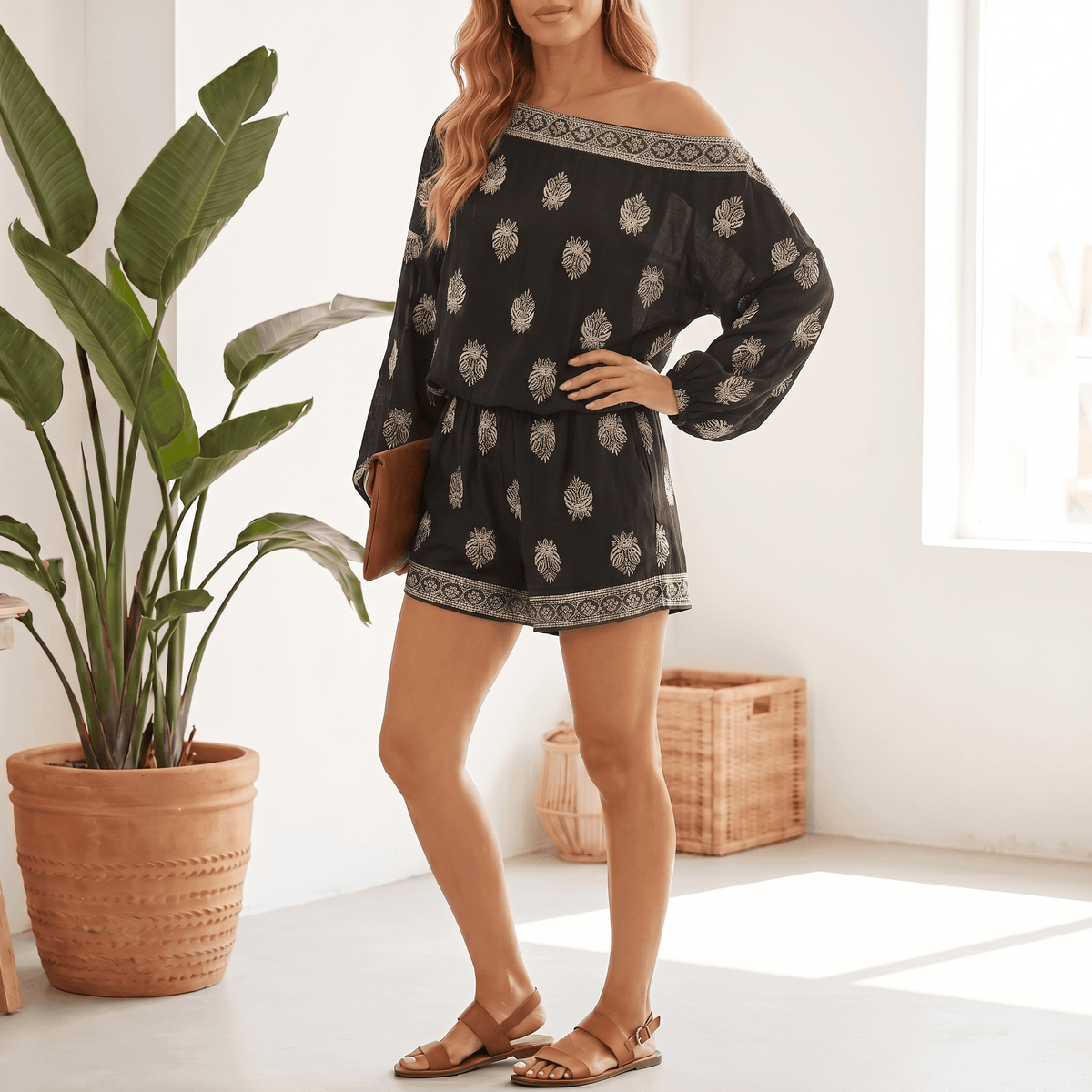 Solenne – Women's Effortless Boho Vacation Set with Pockets
