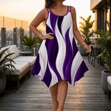 Solenza – Asymmetric Swirl Print Midi Dress