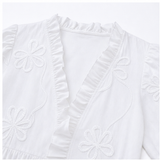 Soliera – Floral Puff Sleeve Midi Dress with Ruffle V-Neck