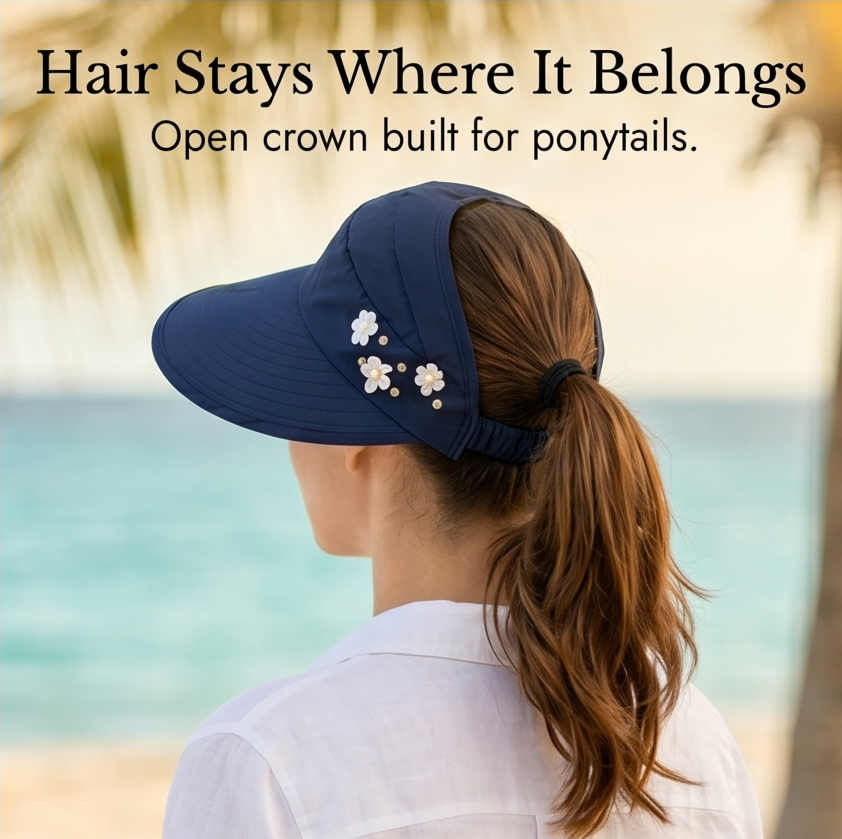 Solwen – Wide Brim Sun Visor with Ponytail Opening