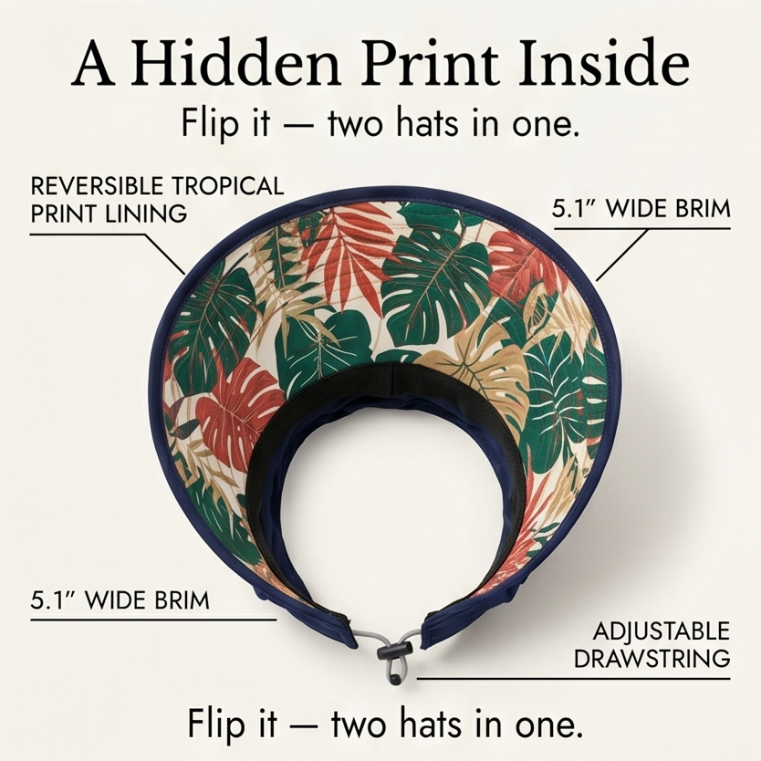 Solwen – Wide Brim Sun Visor with Ponytail Opening