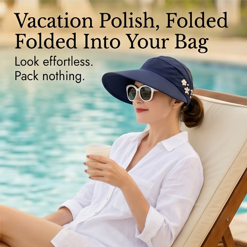 Solwen – Wide Brim Sun Visor with Ponytail Opening