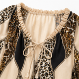 Sorelia – Mixed Print Patchwork Blouse, Leopard & Paisley V Neck