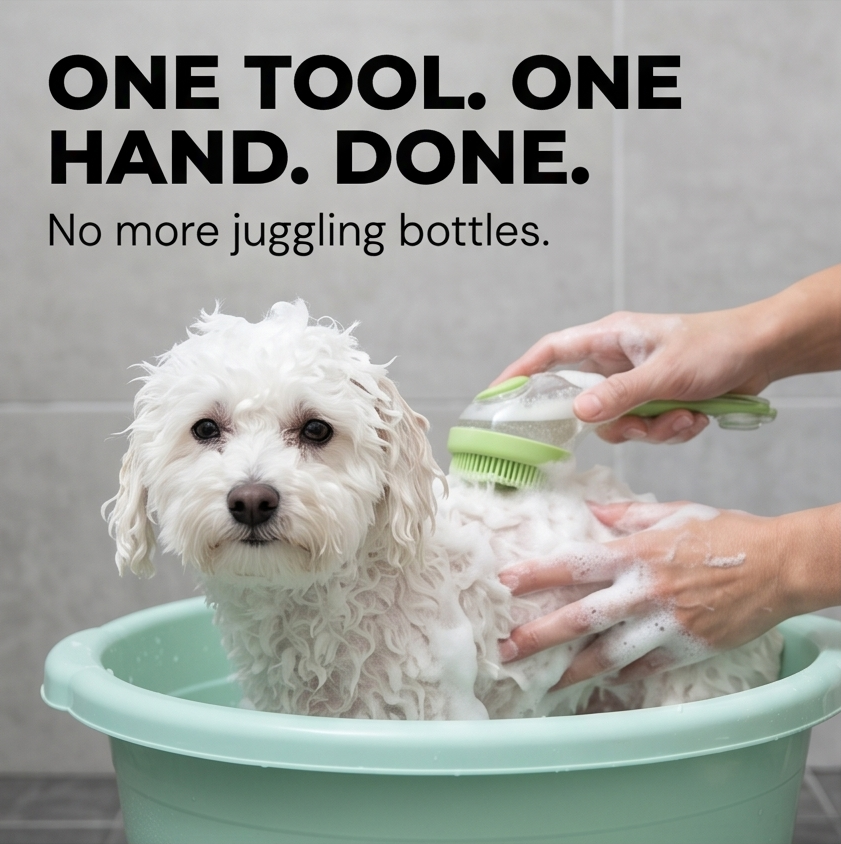 Sudsly – Pet Bath Brush with Built-in Shampoo Dispenser