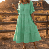 Sundara – Women's Tiered Lace Midi Dress with Hidden Pockets