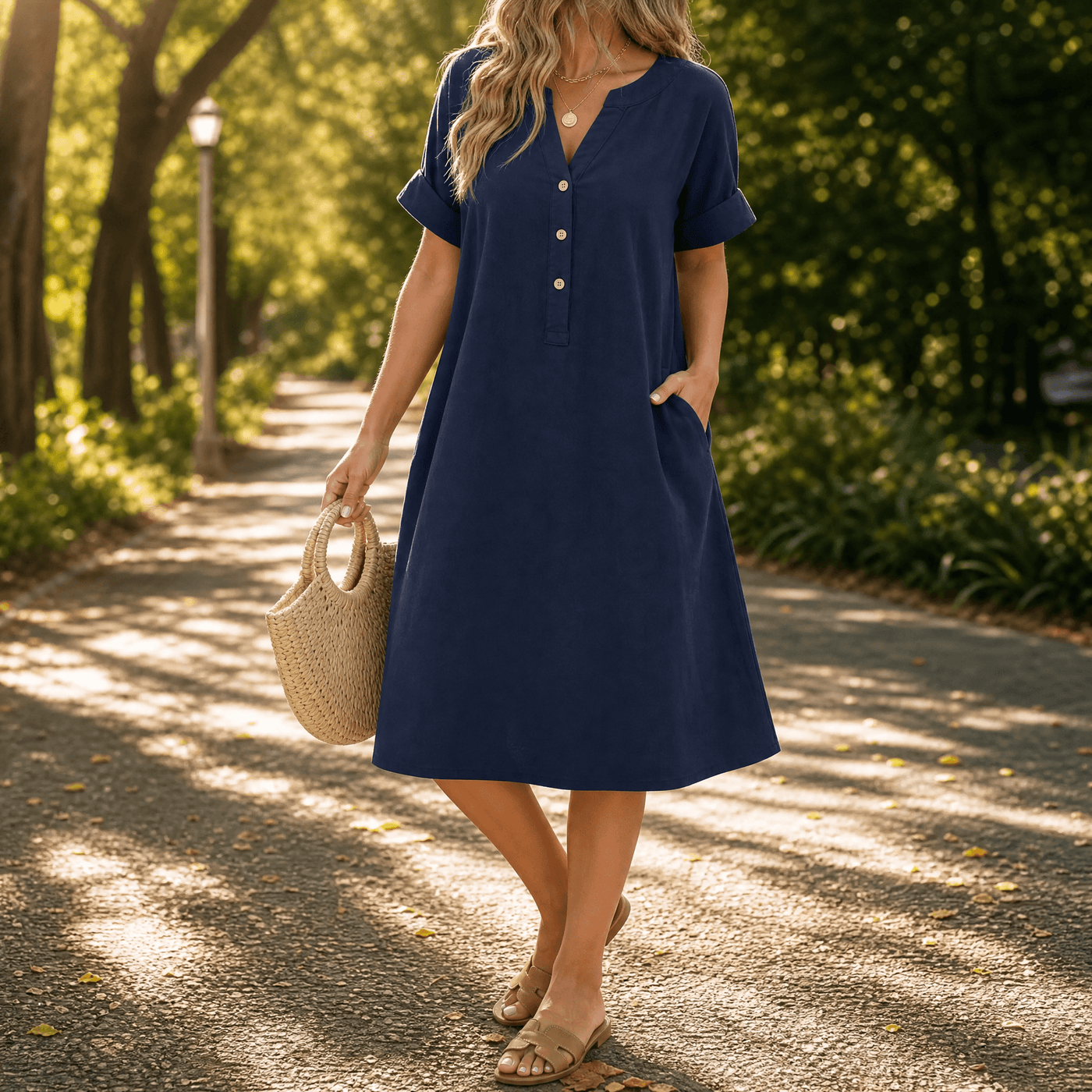 Sunhara – Women's Breezy V-Neck Boho Sundress with Pockets